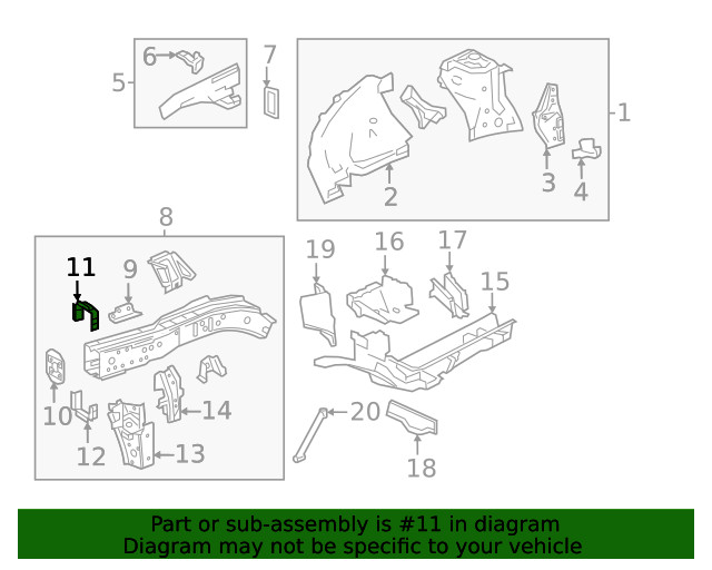 Passenger Side Front Compartment Inner Side Rail Front Reinforcement (23258728)
