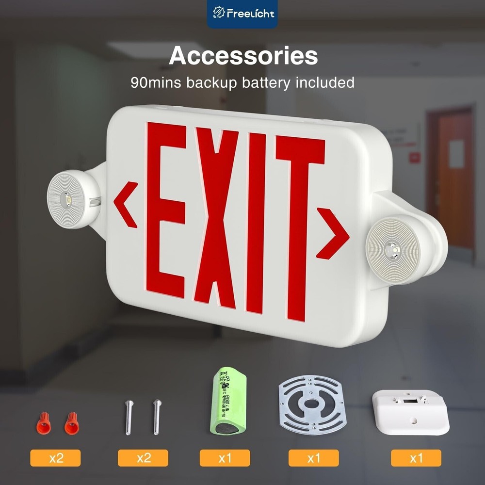 1 UNIT LED Exit Sign Emergency Lights Compact Combo FCC-Listed Wall or Ceiling