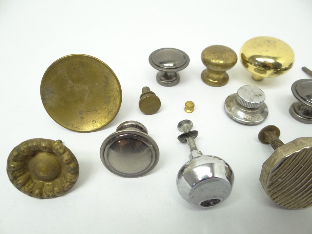 Antique & Vintage Used Old Mystery Metal Brass Drawer Pulls Hardware Round Knobs