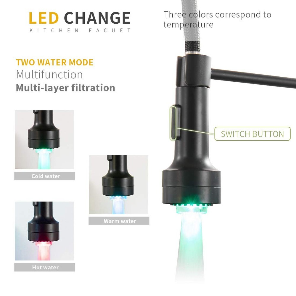 Kitchen Faucet with Sprayer, Modern Single Handle Pull Down Sprayer Spring Ma...