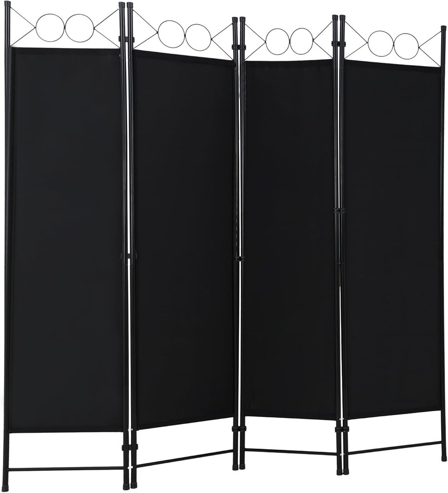 Coal Black 4 Panel Privacy Partition - Elegant Freestanding Divider for Spaces
