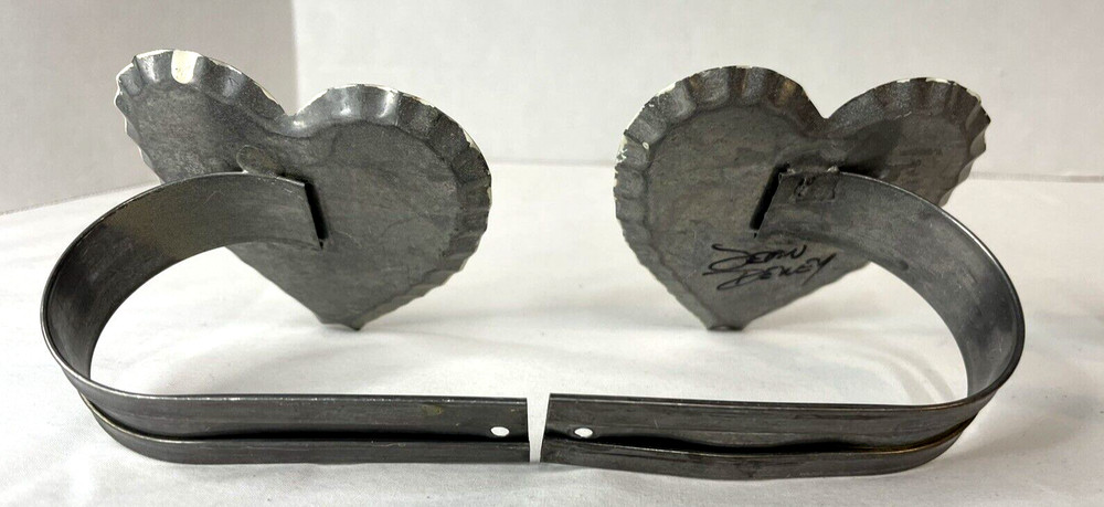 Hand Painted Artist Crafted Tin Heart Curtain Pull Backs Two Sets Cottage Core