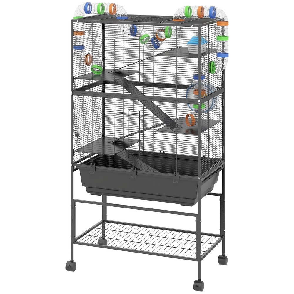 5-Tier Hamster Cage w/ Storage Shelf, Deep Tray & Wheels