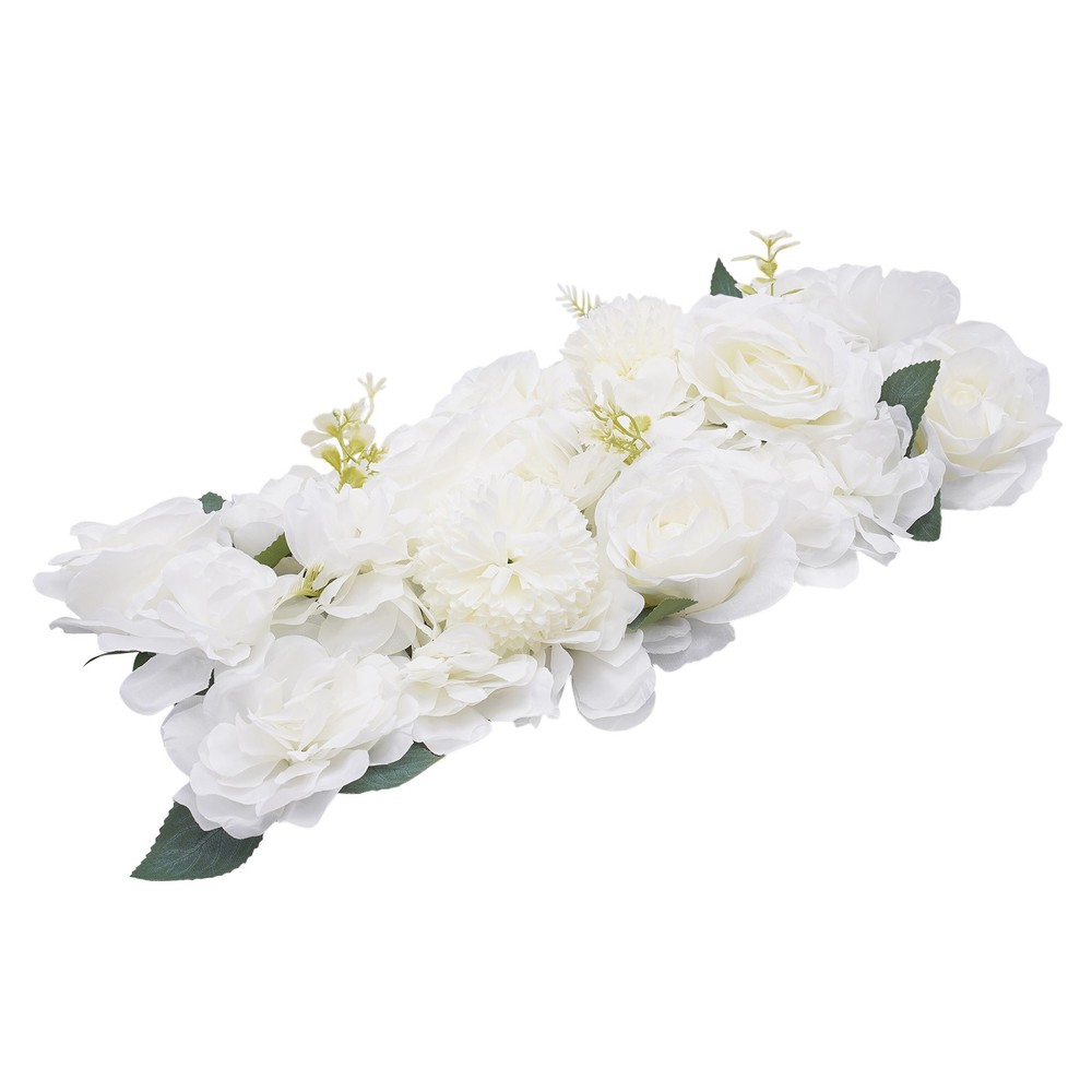 10Pcs White Artificial Rose Flower Table Runner Sweetheart Table Reception Decor