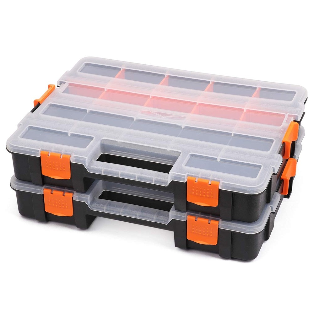Makitoyo Tool Box Organizers, Interlocking Black 2 PCS Set Toolbox, Orange