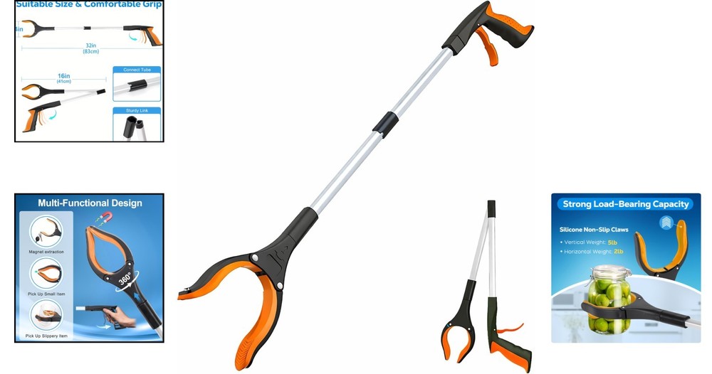 Seniors' Essential 32” Foldable Reacher Grabber Tool - Lightweight and Versatile