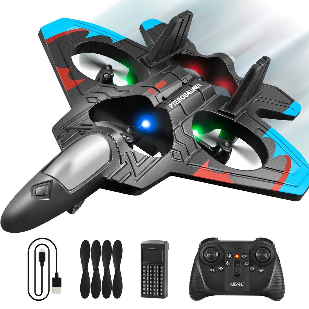 RC Glider Plane 2.4G Remote Control Stunt Foam Jet Drone with Light – Red/Blue