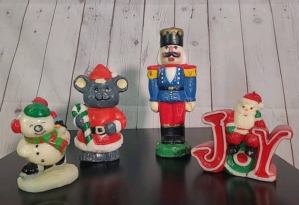 VTG 70s unscented Nutcracker, Santa, Mouse, & Snowman Christmas Candles Bundle