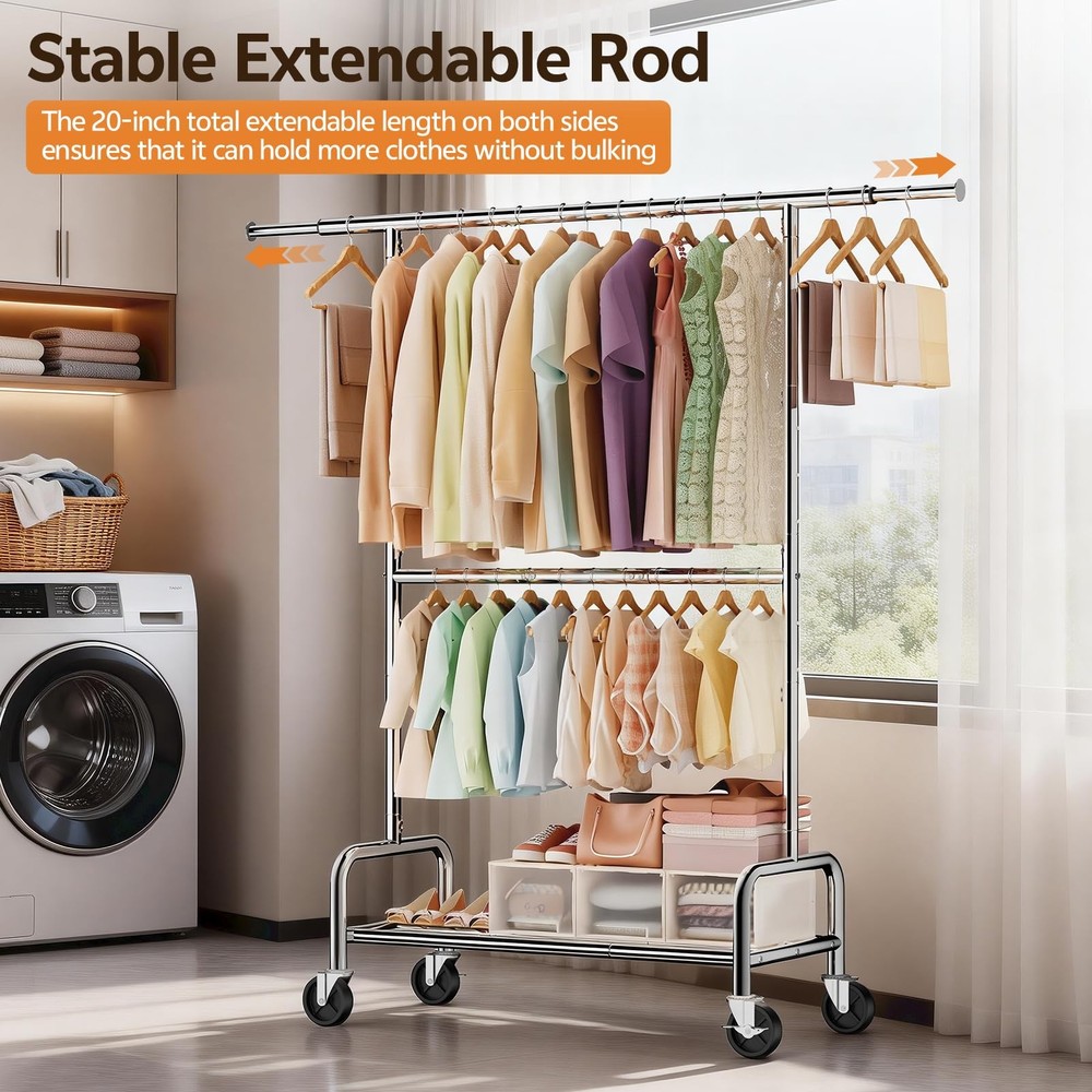 Heavy Duty Clothes Rack Load 660 LBS , Rolling Garment Rack with Lockable Whe...