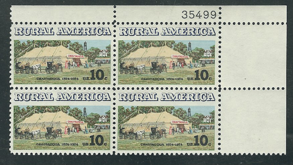 Scott # 1505.....10 Cent....Rural America....2 Plate Blocks