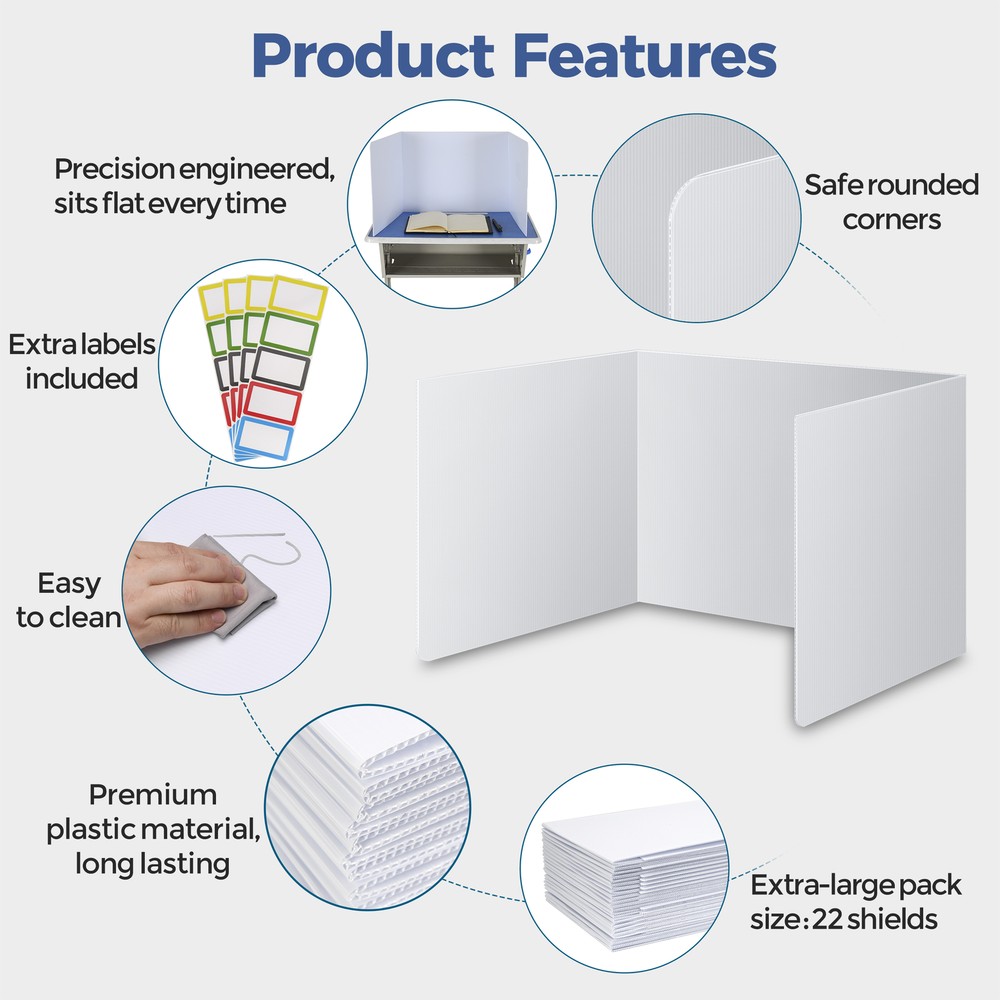 22-Pack Classroom Privacy Shields for Student Desks - Folded Desk Divider