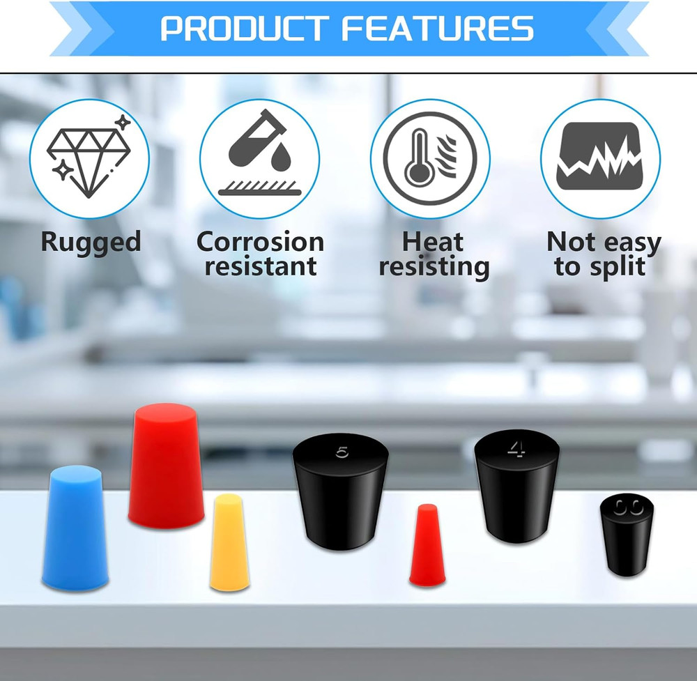 16Values Tapered Stopper Assortment Kit Lab Solid Rubber Stoppers Silicone Plugs