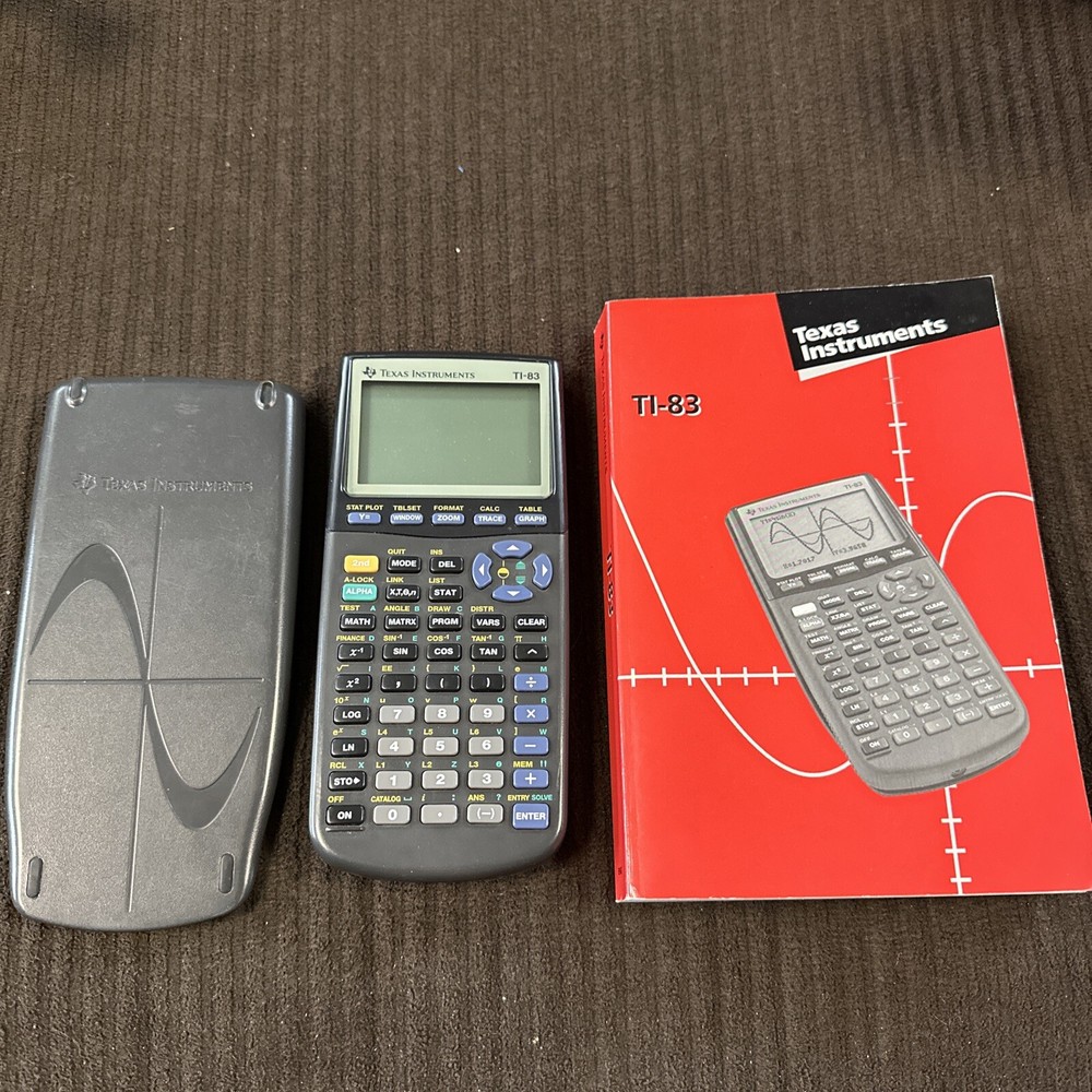 Texas Instruments TI-83  Graphing Calculator + Cover & guidebook tested
