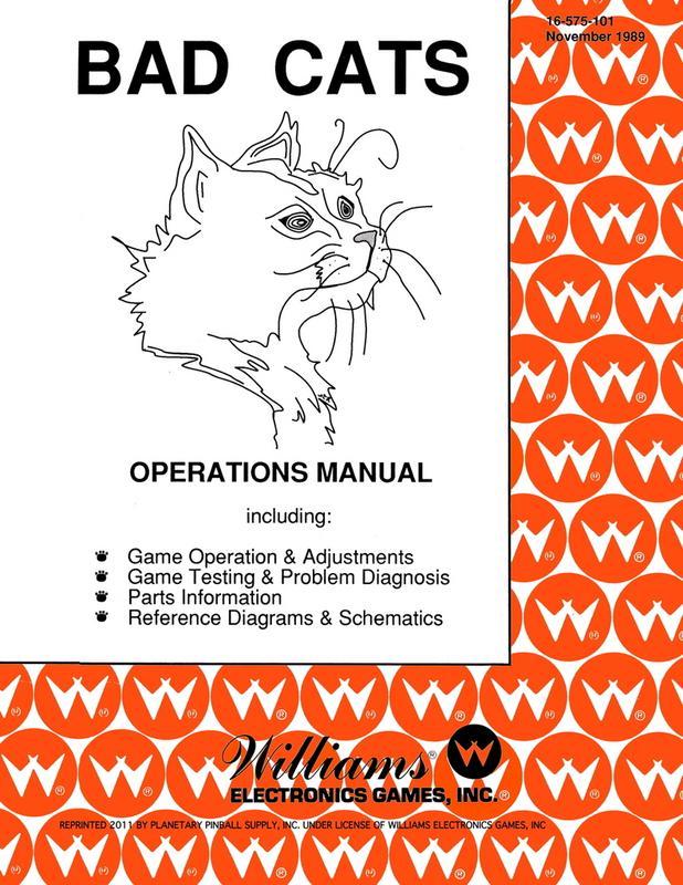 Bad Cats Pinball Machine Operations/Service/Repair Manual Williams PPS 9B/rD
