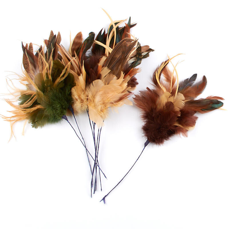 Package of 8 Multicolor Eartone Feather Accenting 12" Stems