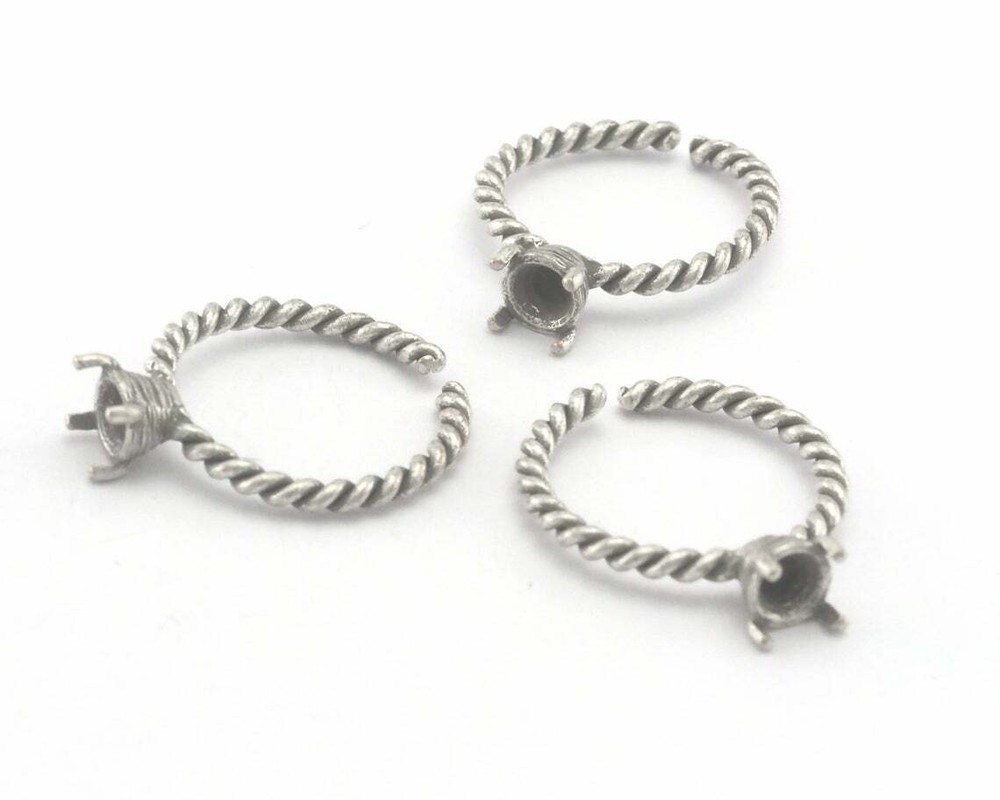 Ring Base Blank Textured Cup SS29 Bezel Antique silver brass Adjustable 4324
