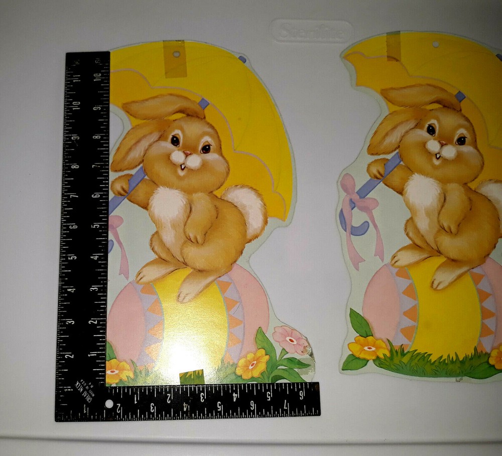 2 Die-Cut Easter Bunny Rabbit Decoration Double Side Egg Vintage LQ