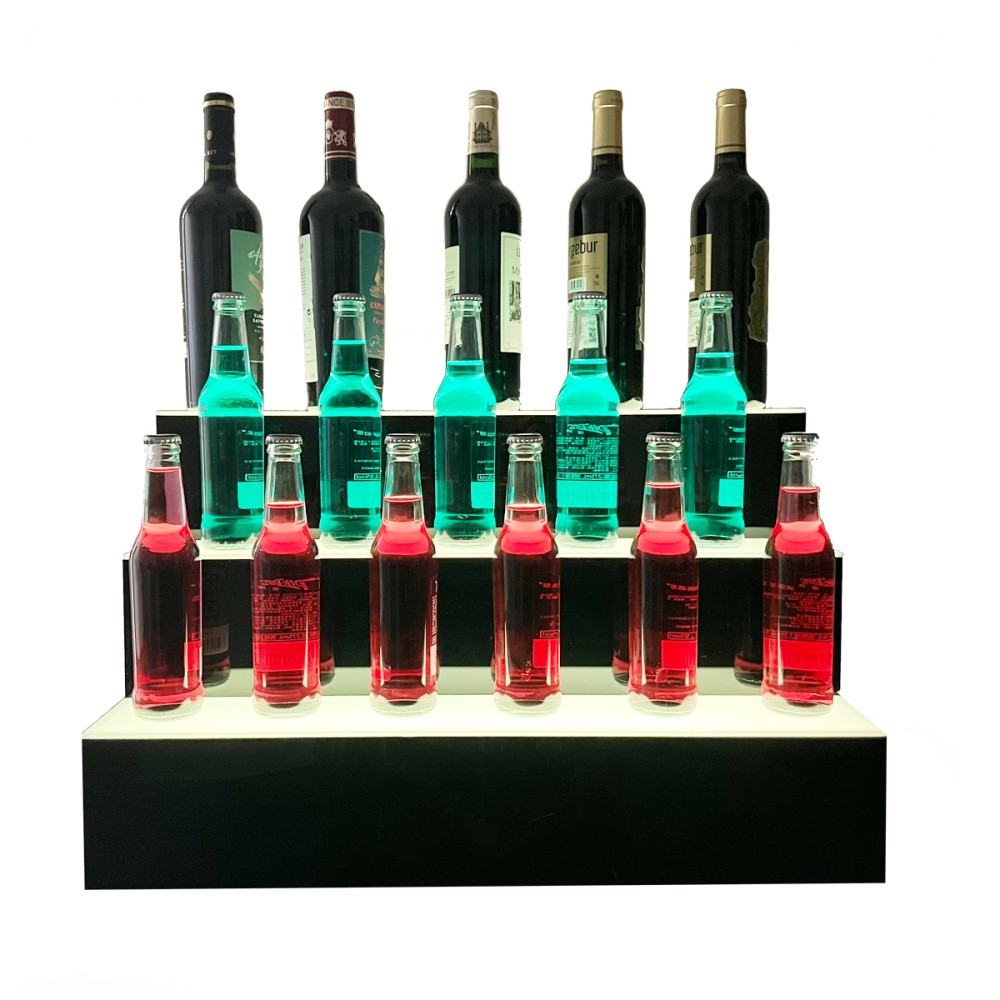 3 Step Liquor Bottle Display Shelf 24" LED Lighted Bar Shelf with Remote Control