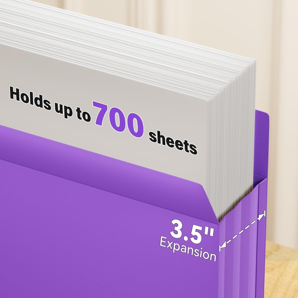 Poly 3.5”Expandable File Pockets,6 Pack Extra Capacity File Pockets Folders,L...