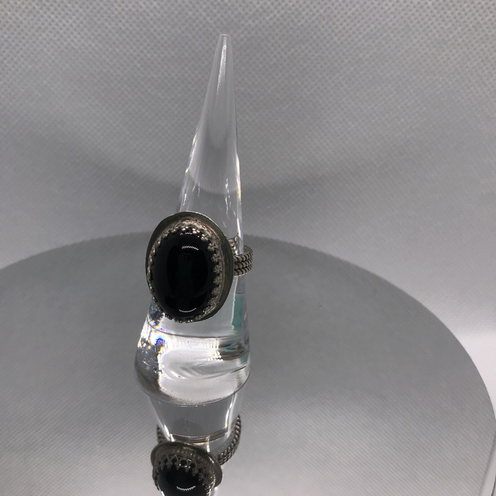 Black Onyx In Sterling Silver Handmade Artisan Ring S-7