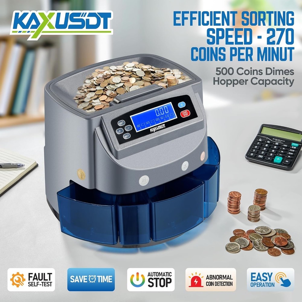 Professional USD Coin Counter & Coin Sorter Wrapper Machine, Electric Change ...