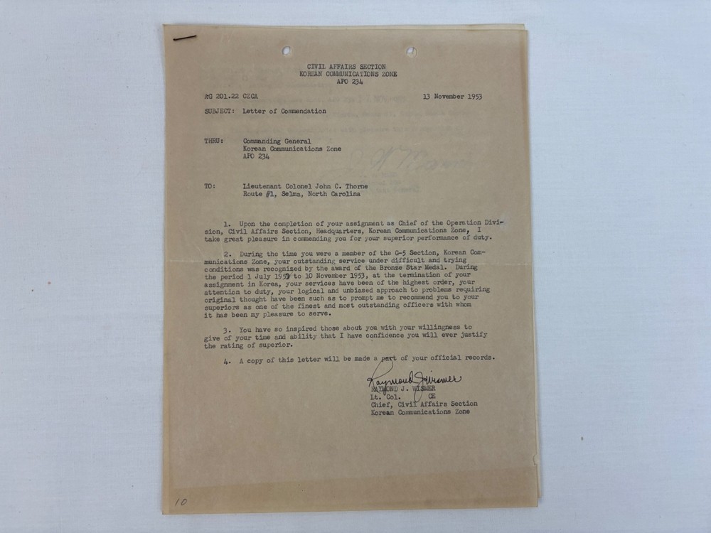 Korean Communications Zone KCOMZ Commendation Letter Bronze Star Medal Documents