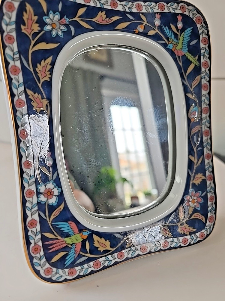 Silk Road table top  Ceramic Beautiful mirror or frame blue very colorful