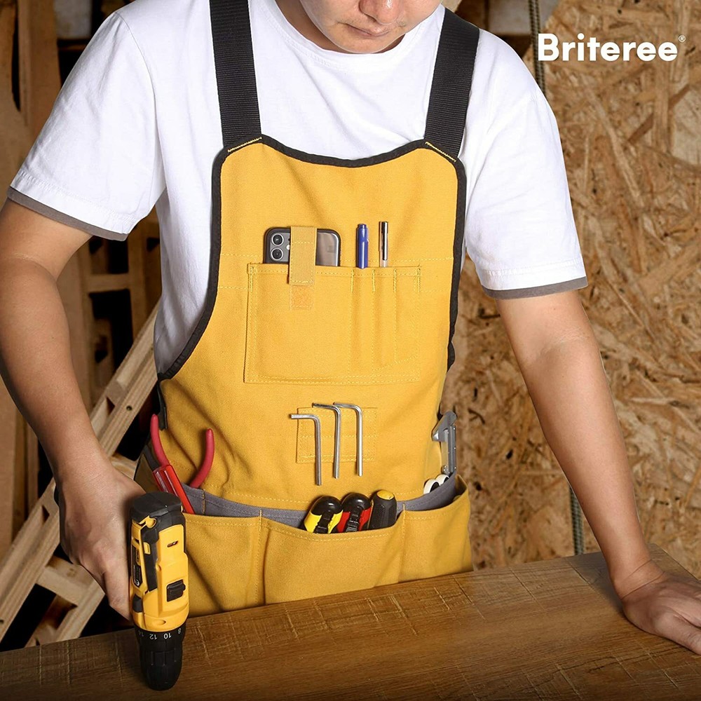 Briteree Work Tool Apron Torso Length with 21 Tools Pockets Magnetic Tool Holder