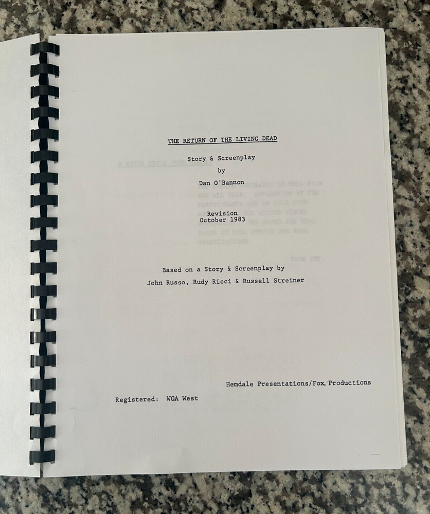 Return of the Living Dead Horror Movie Script Reprint Full Screenplay Script