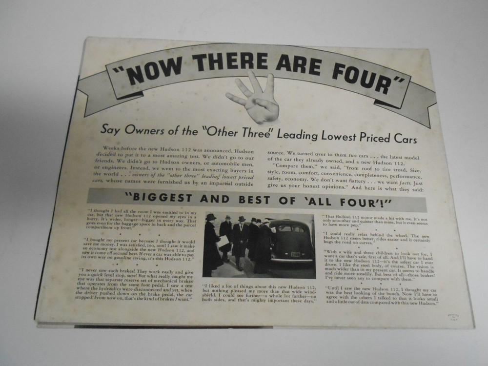 1938 Hudson Sales Brochure in Original Condition
