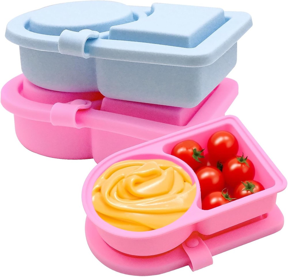 1 PCS Silicone Reusable Dual Compartment Snack Containers with Lids