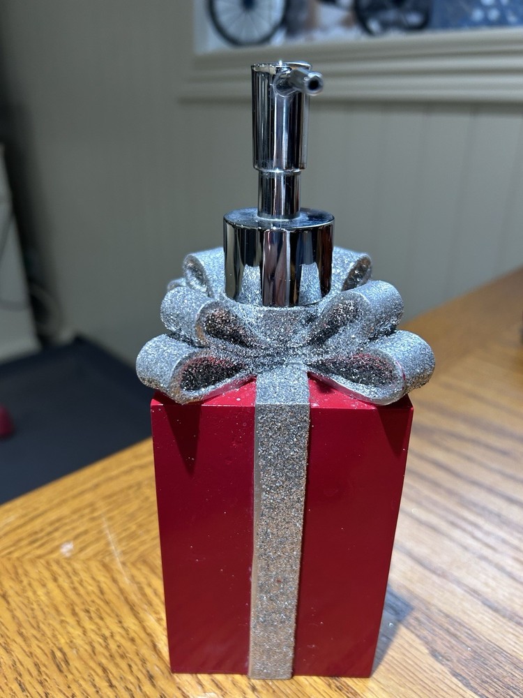 Christmas Present Red and Silver Soap Dispenser Pump EUC