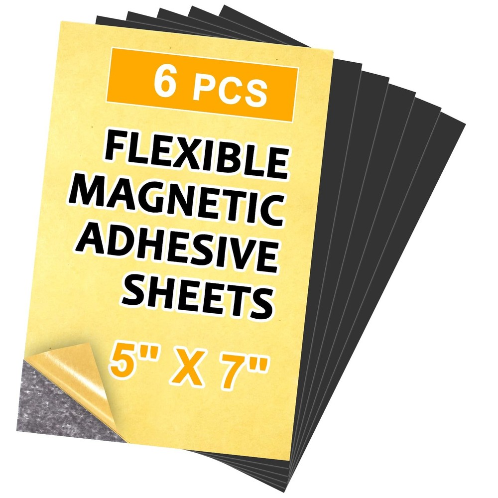 6 Pack Magnetic Sheets w/ Adhesive Backing for Refrigerator, Sticky Magnet Sheet