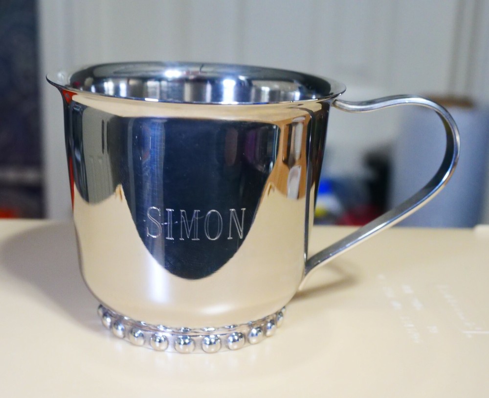 Silverplated Child's Cup Monogrammed Simon with Sippy Lid