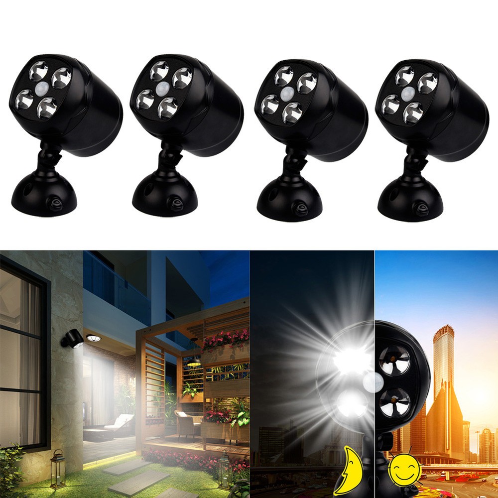 Battery Powered Security Lights Motion Sensor Outdoor Lamp Spotlight with 4LEDs