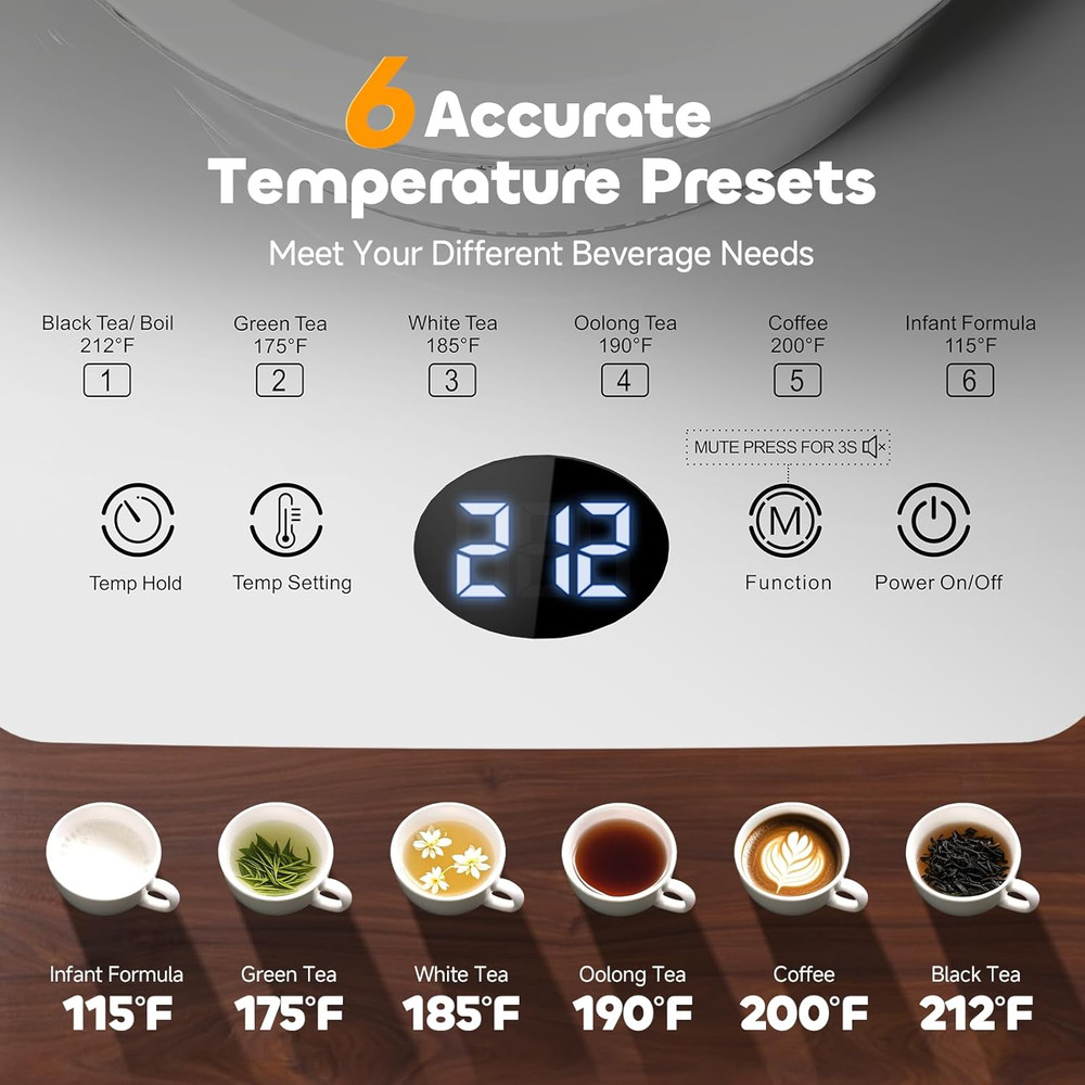 Electric Tea Kettle with Infuser, 1.5L Glass Water Boiler with Temperature Contr