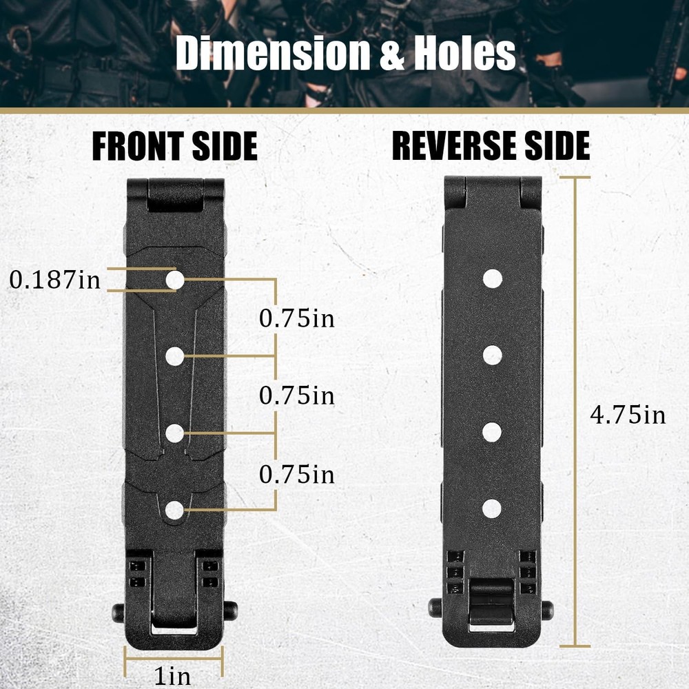 3" Molle Clips 4-Pack, Molle Attachment Clips with Mounting Hardware for Vests,