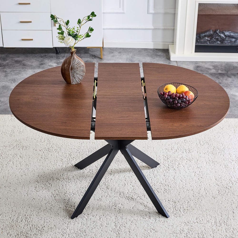 Extendable Round Dining Table - Space-Saving Dining Table with Sturdy Metal L