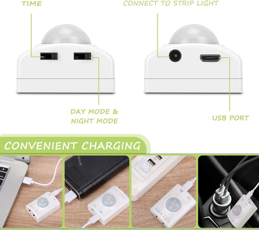 2-Pack Warm White Motion Sensor LED Strip Lights Rechargeable Closet Lights