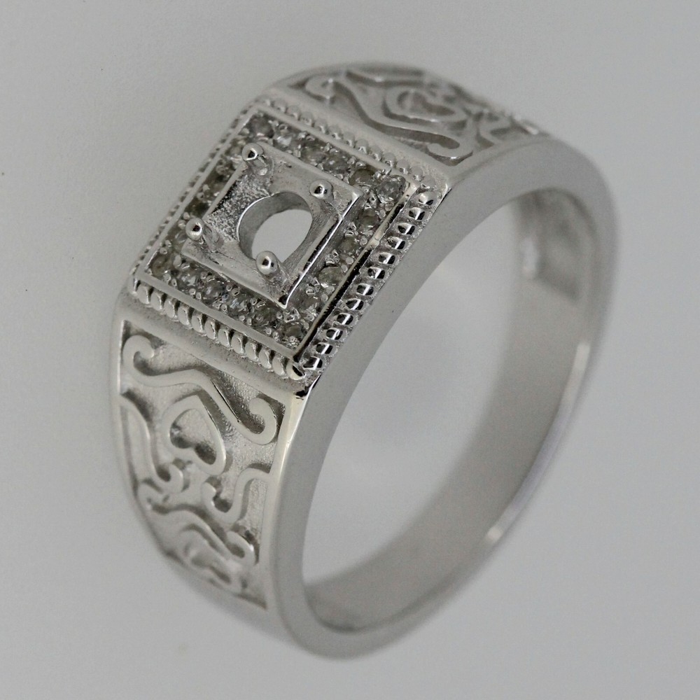 Sterling Silver Semi Mount Ring Setting RD 4.5x4.5mm White Topaz Size 7 Solid