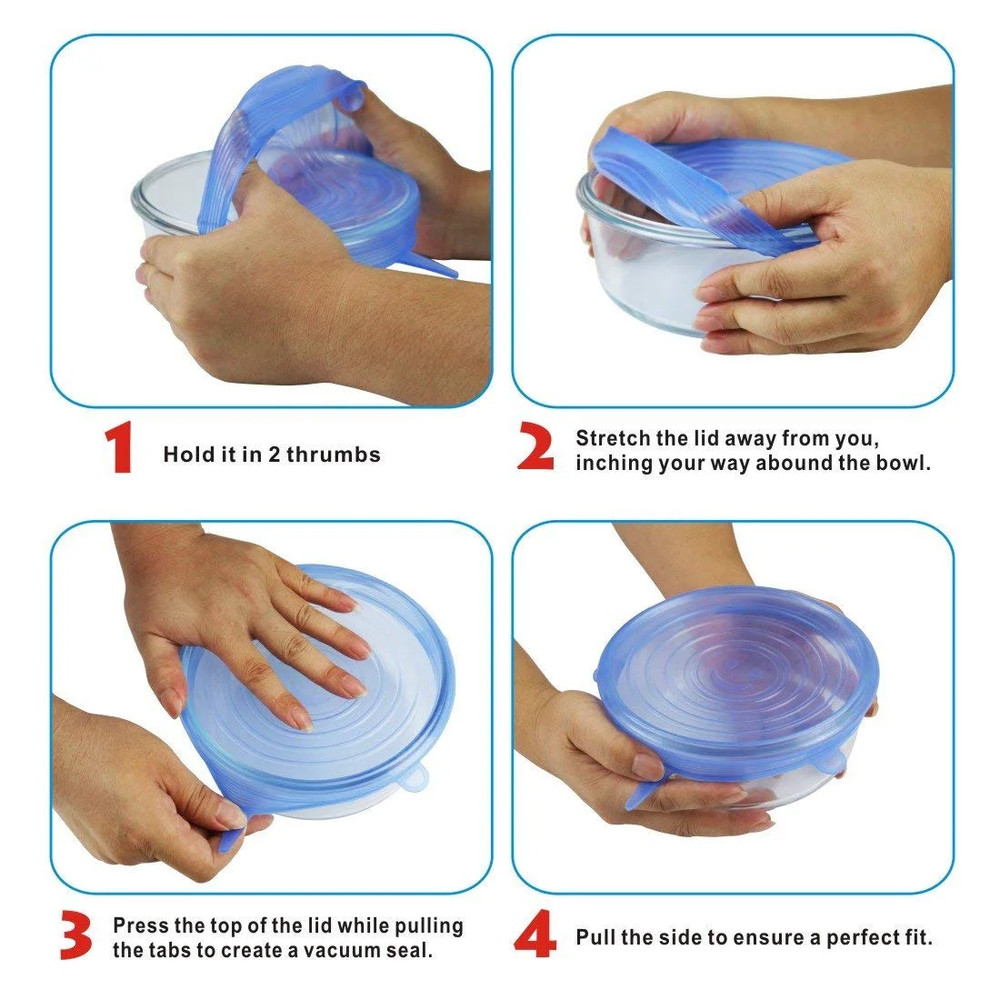 12 PCS Kitchen Silicone Stretch Lids Reusable, Microwave(White + Blue)