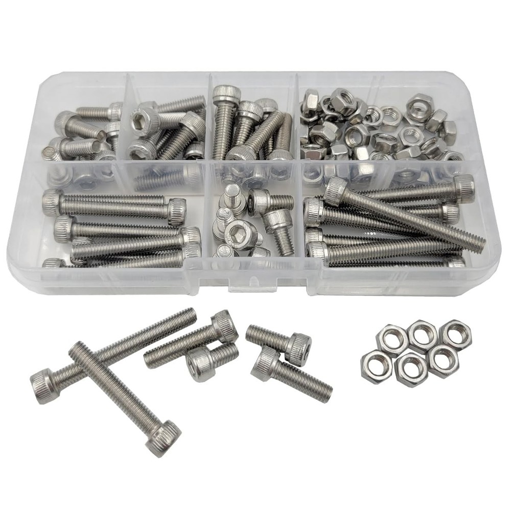 M5 Hex Socket Head Cap Bolts Nuts Screws Assortment Kit, Silver