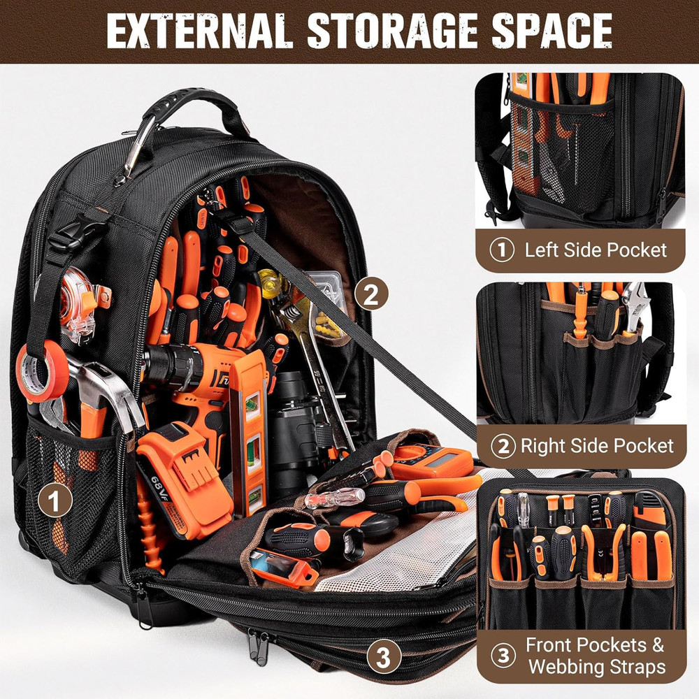 Durable Tool Backpack with Laptop Compartment & Molded Base, 1680D Oxford