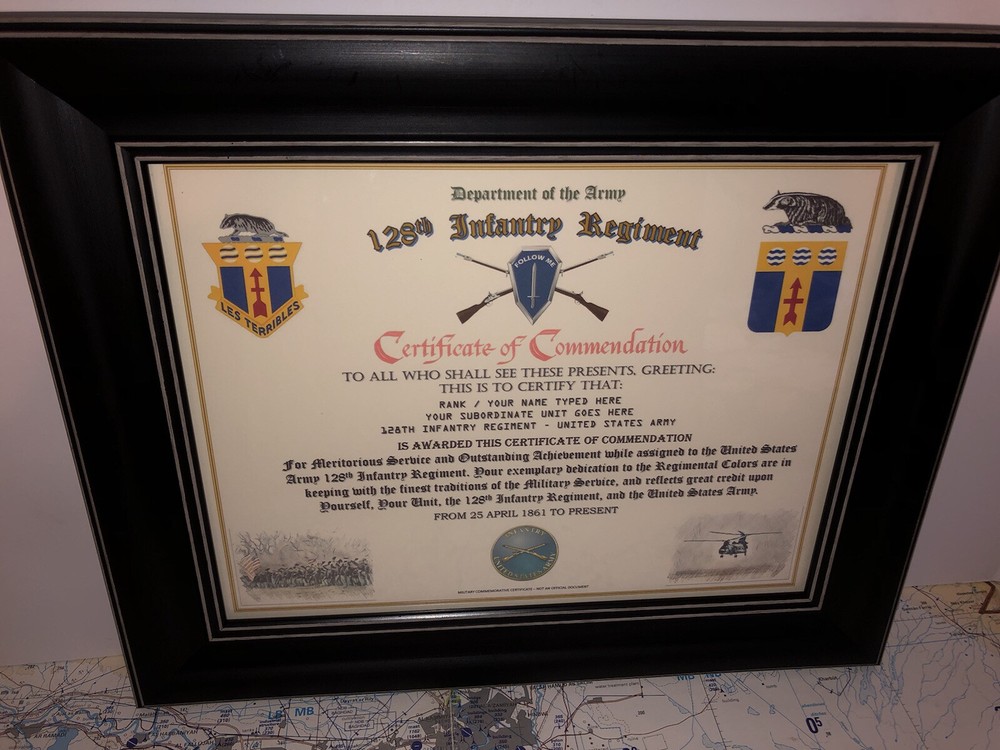 128TH INFANTRY REGIMENT / COMMEMORATIVE - CERTIFICATE OF COMMENDATION