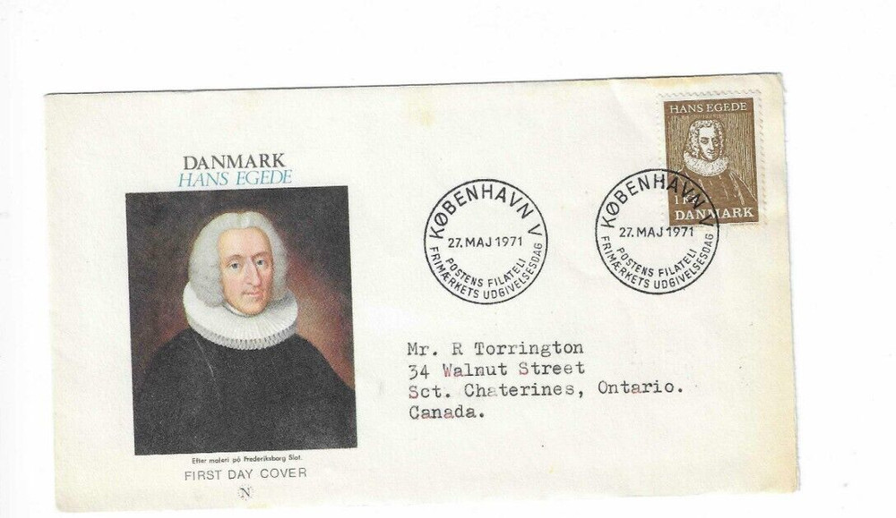 DENMARK 1971 FDC Hans Egede - sent to Canada