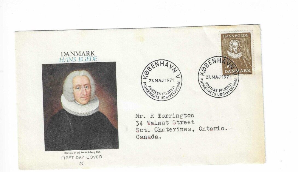 DENMARK 1971 FDC Hans Egede - sent to Canada