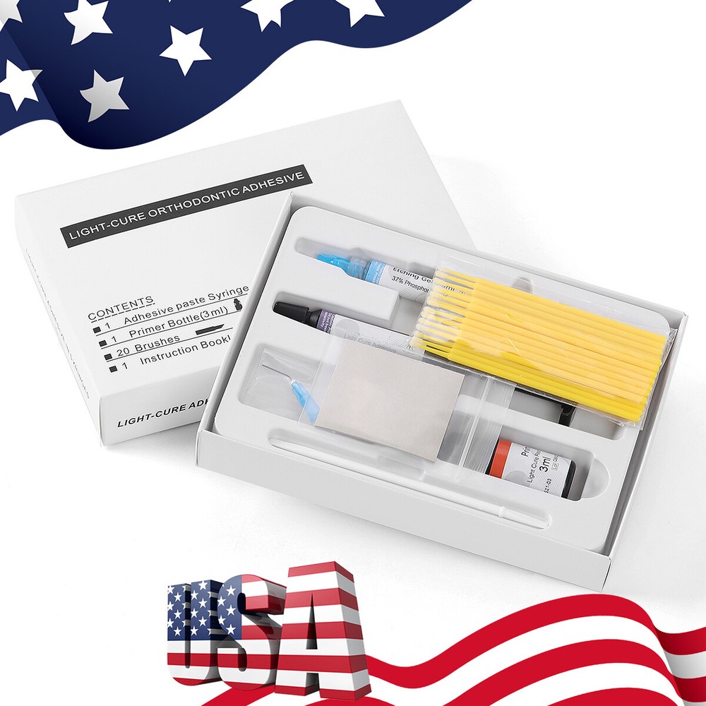 Dental Orthodontic Bonding System Light Cure Bracket Primer & Adhesive Brush Kit