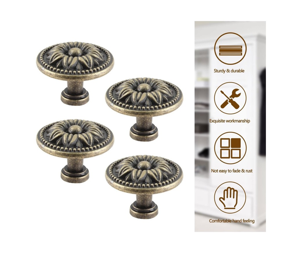 Antique Cabinet Knobs, Metal Round Bronze Knobs, Vintage Dresser Knobs, Singl...