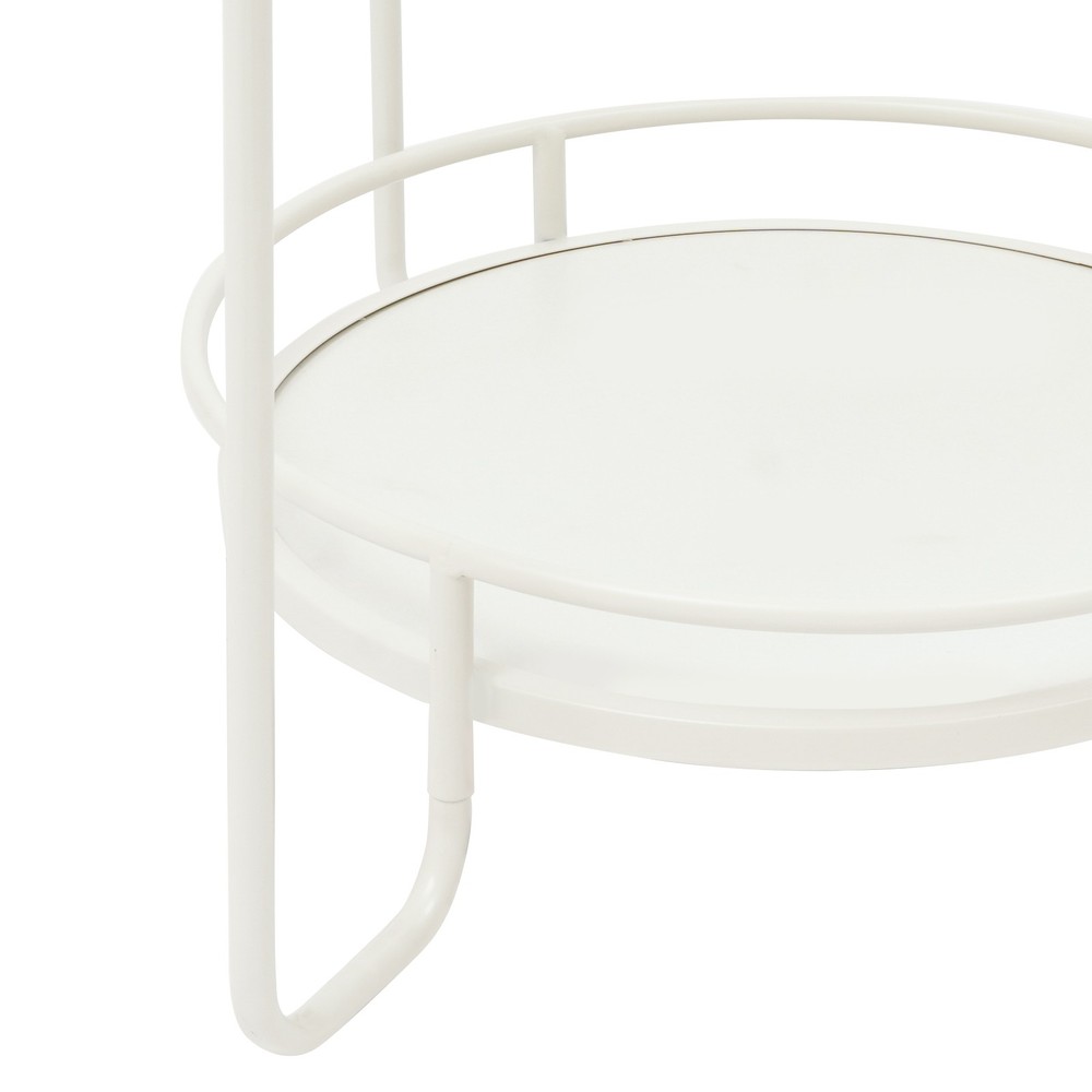 2 Tier Round Glass Side Table Modern White Frame Coffee Table for Sofa Bedroom