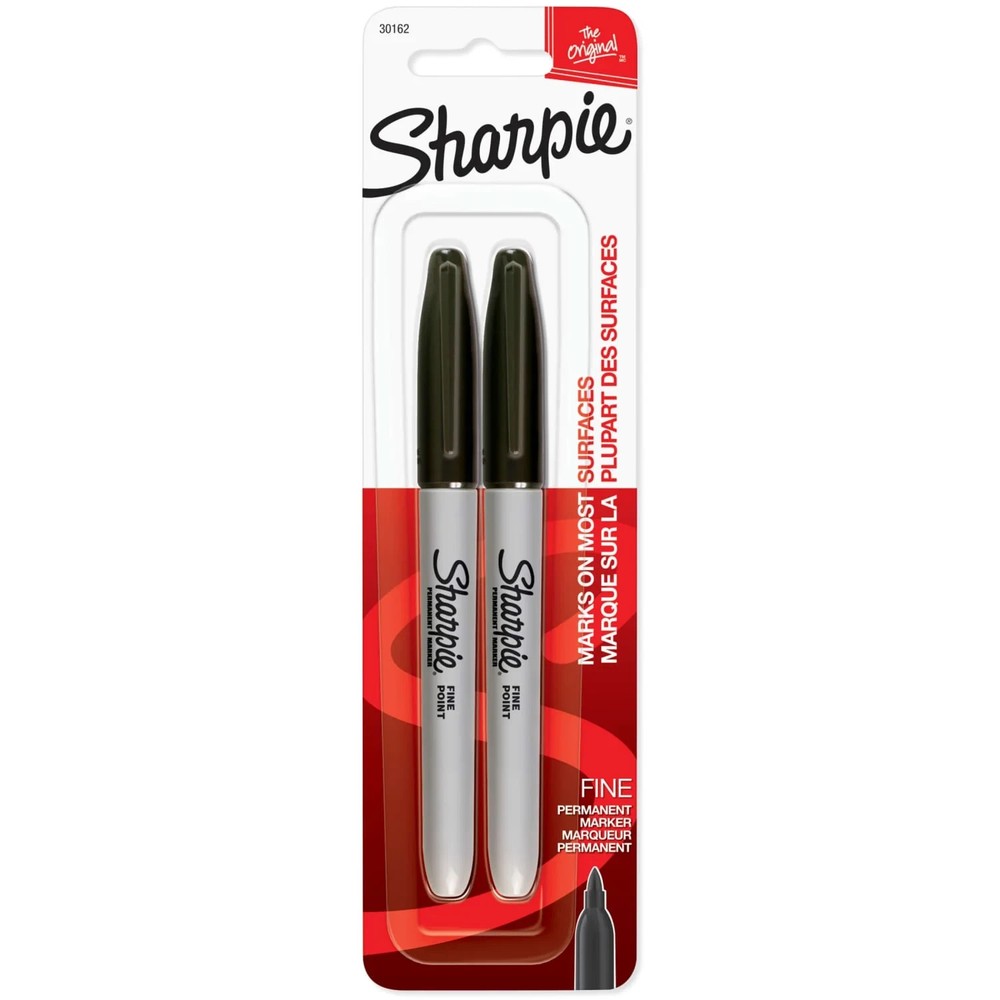 Sharpie Permanent Markers, Fine Point, Black Ink, 2 Count Pack